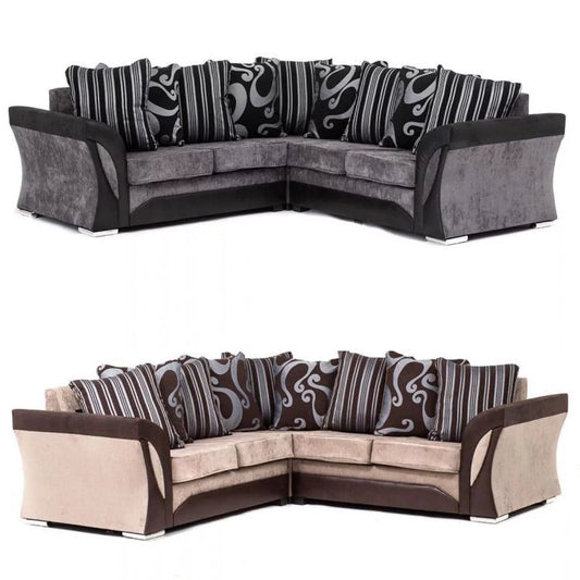 Sparrow Chenille Fabric Corner Sofa Set - Black & Grey / Brown & Beige