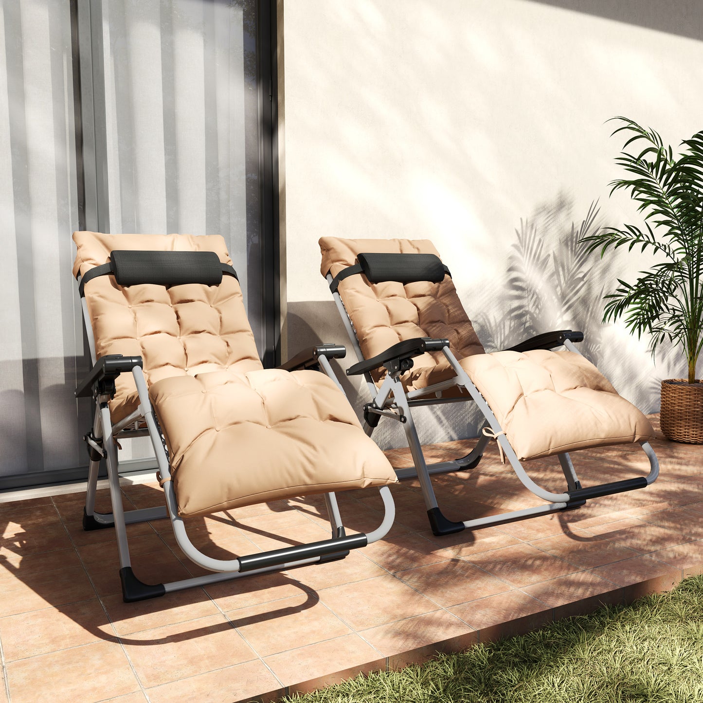 Outsunny 2-częściowy leżak z funkcją odchylania Zero Gravity z poduszkami, khaki