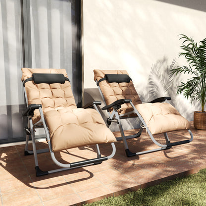 Outsunny 2-częściowy leżak z funkcją odchylania Zero Gravity z poduszkami, khaki