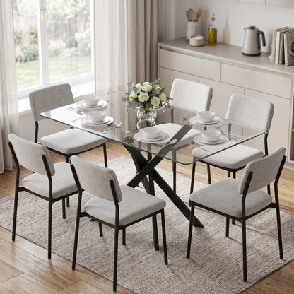 HOMCOM Rectangular Dining Table for 6 People, 120cm Modern Kitchen Table with Tempered Glass Top and Cross Steel Legs, Clear