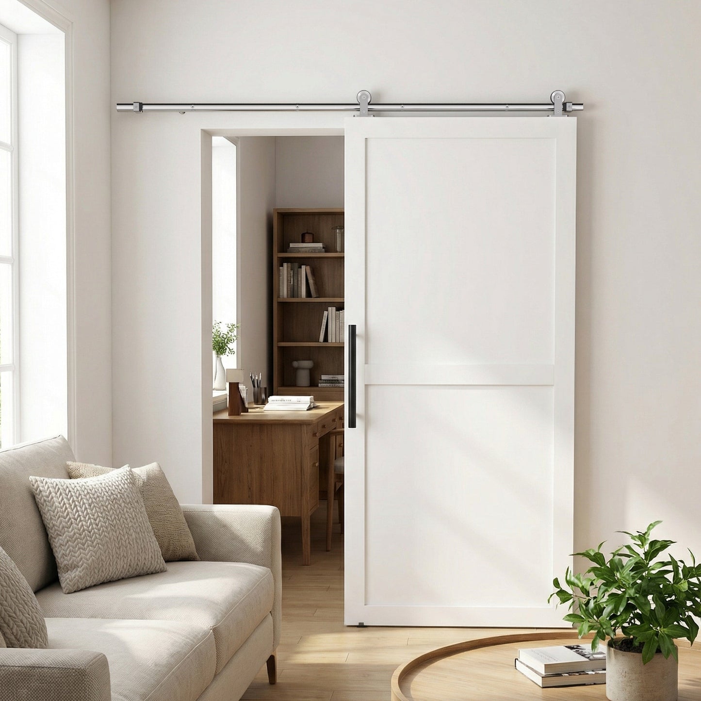 HOMCOM Sliding Door Hardware Kit Smooth Quiet 304 Stainless Steel for 200cm Track Sliver Tone