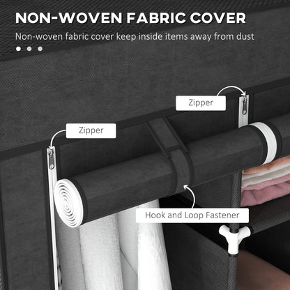 HOMCOM Fabric Wardrobe, with Rails and Shelves - Black