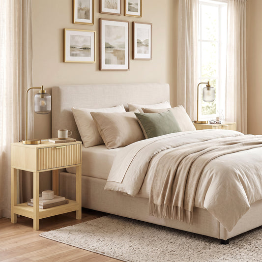 HOMCOM Modern Fluted Nightstand Set of 2 in Oak, image 2