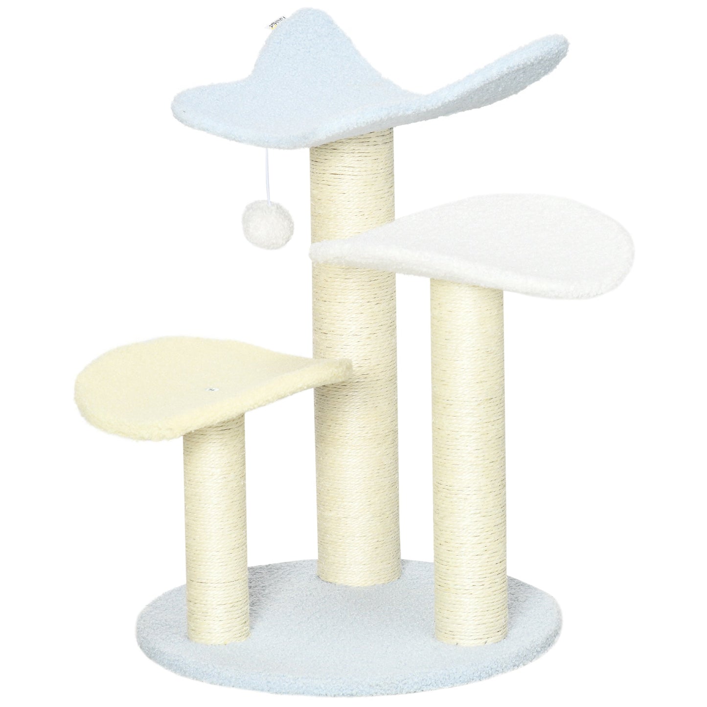 PawHut Indoor Cat Tree, with Sisal Scratching Post, Toy Ball - Blue and Cream