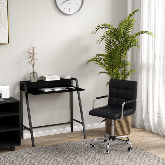 Zestaw HOMCOM Home Office Chair i Computer Desk, Fotel biurowy ze sztucznej skóry z kółkami obrotowymi, Biurko do nauki z półką do przechowywania, Czarny