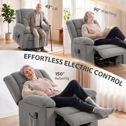 HOMCOM Oversized Riser Recliner Chair with Massage and Heat, Power Lift Recliner for Elderly with Wide Seat and Back, Grey