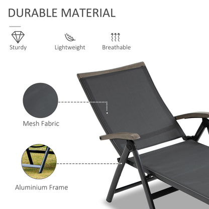 Outsunny Outdoor składany leżak, 5-pozycyjny regulowany leżak z aluminiową ramą na patio, basen i do ogrodu, szary