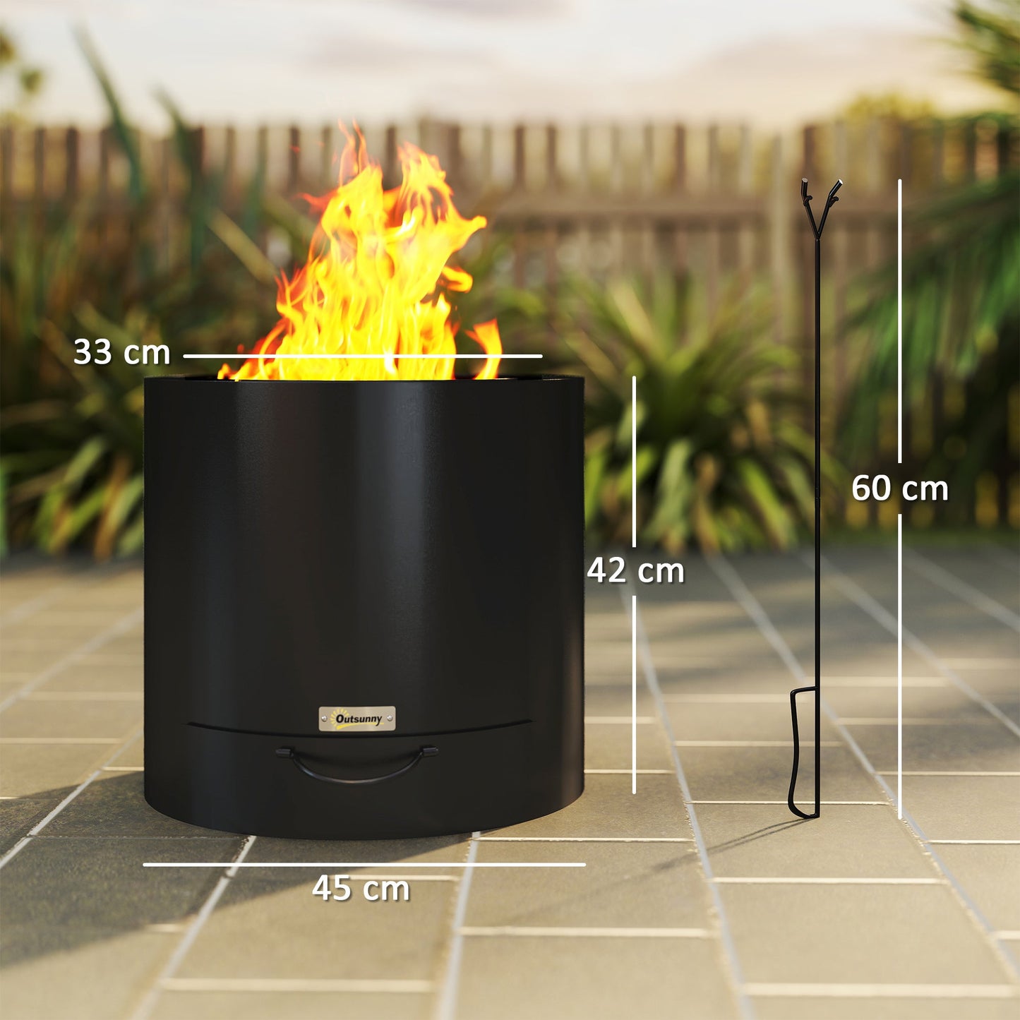 Outsunny Metal Wood-burning Fire Pit with Fire Poker - Black