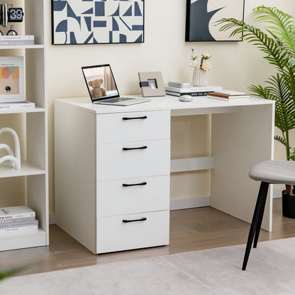 110 x 60 x 76cm Wooden Computer Desk with 4 Drawers-White