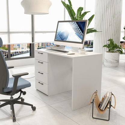 110 x 60 x 76cm Wooden Computer Desk with 4 Drawers-White