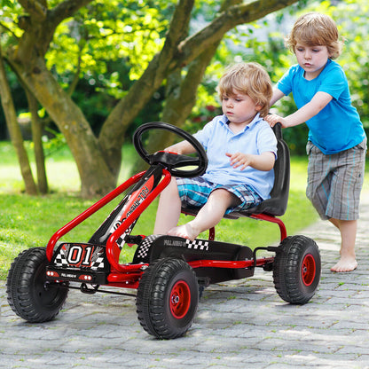 Adjustable Kids Pedal Go Cart Children Outdoor Ride On Racer with Plastic Wheels-Red