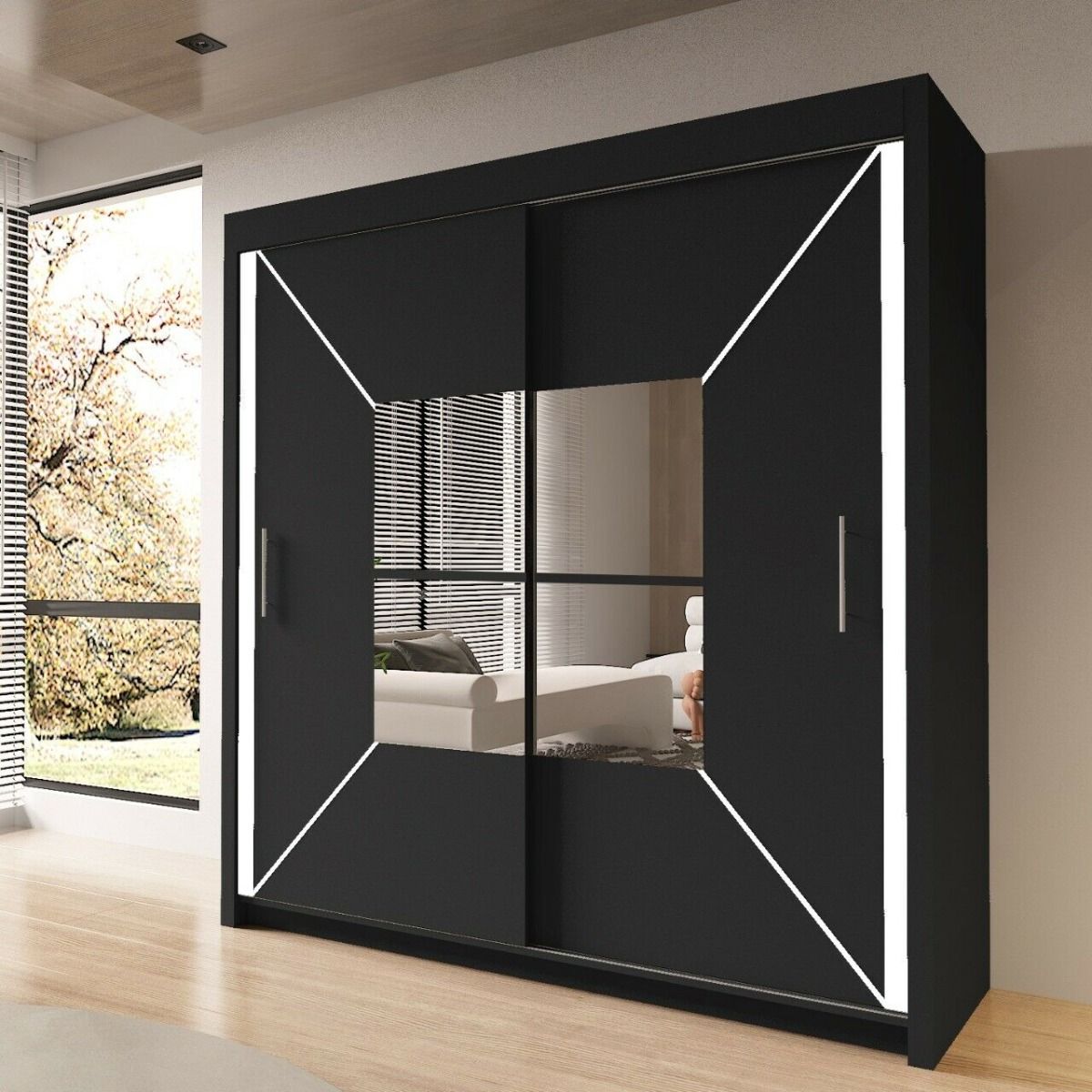 Bartholomew Mirrored Sliding Wardrobe - Black