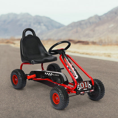 Adjustable Kids Pedal Go Cart Children Outdoor Ride On Racer with Plastic Wheels-Red