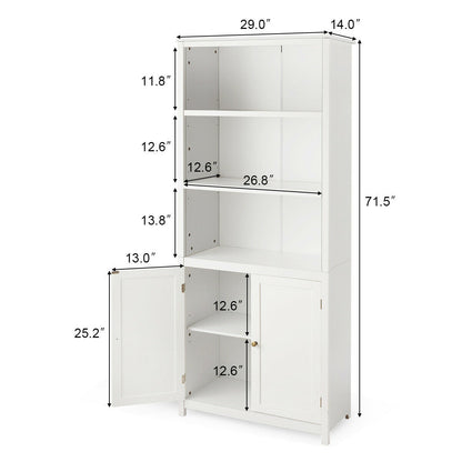 3-Shelf Bookcase with Double Doors &amp; Adjustable Shelves &amp; Cabinet-White