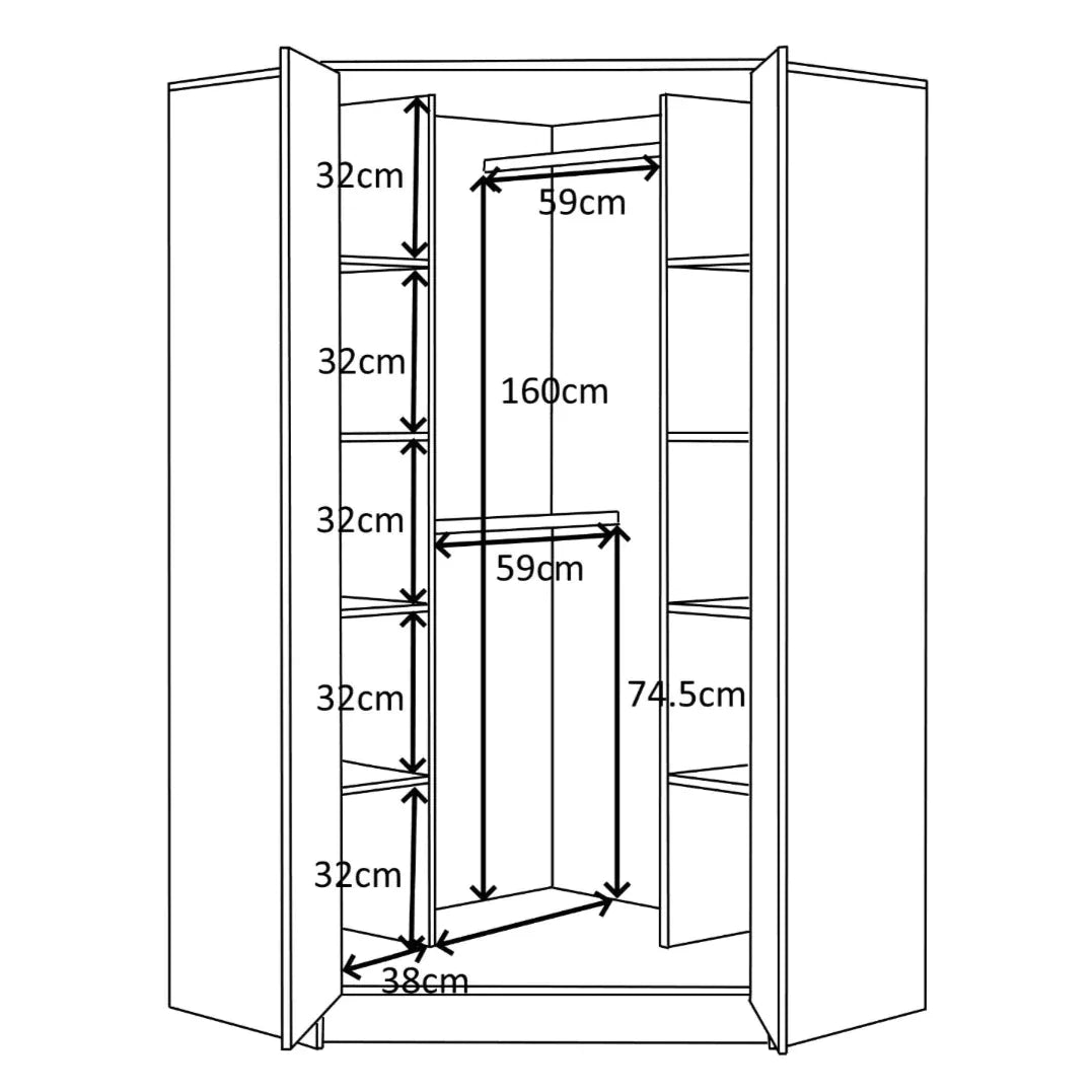 Reflect 2 Door Corner Wardrobe Set - Various Colours