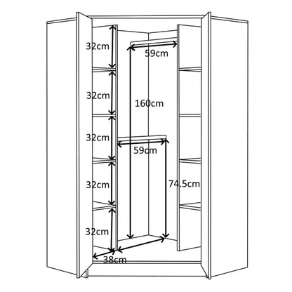 Reflect 2 Door High Gloss Corner Wardrobe - White