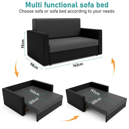 Wood Frame 2 Seater Compact Storage Sofabed - Black & Grey