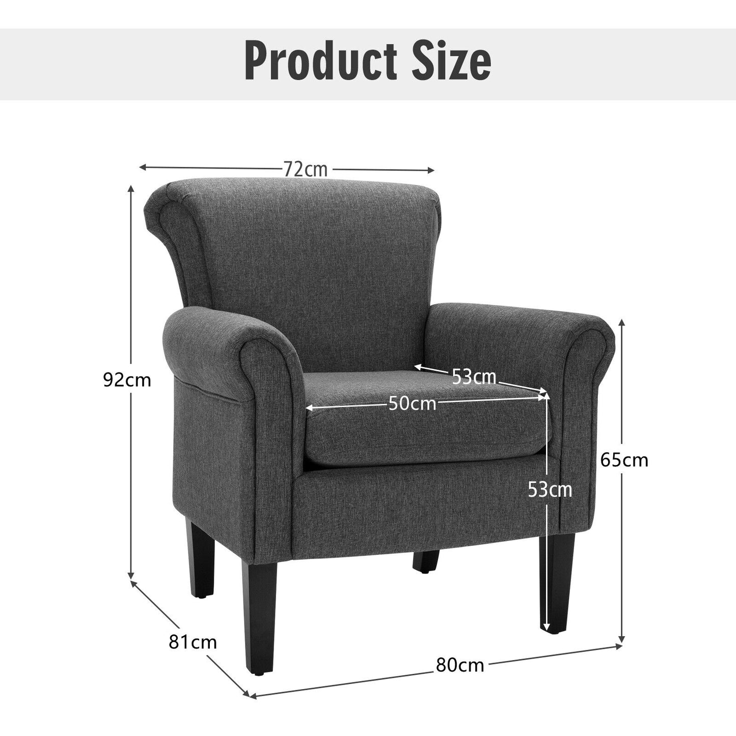 Upholstered Lounge Tub Armchair for Living Room Bedroom -Dark Grey