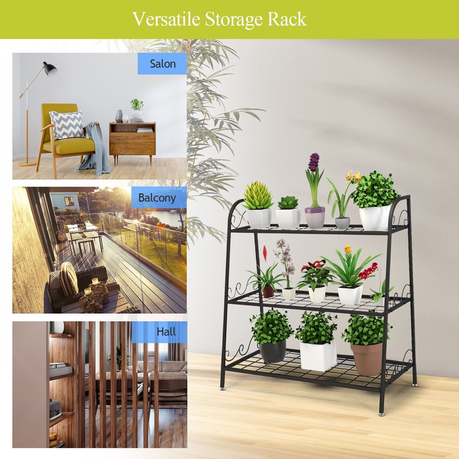 3-tier Metal Plant Stand Shelf Display Rack for Plants Shoes