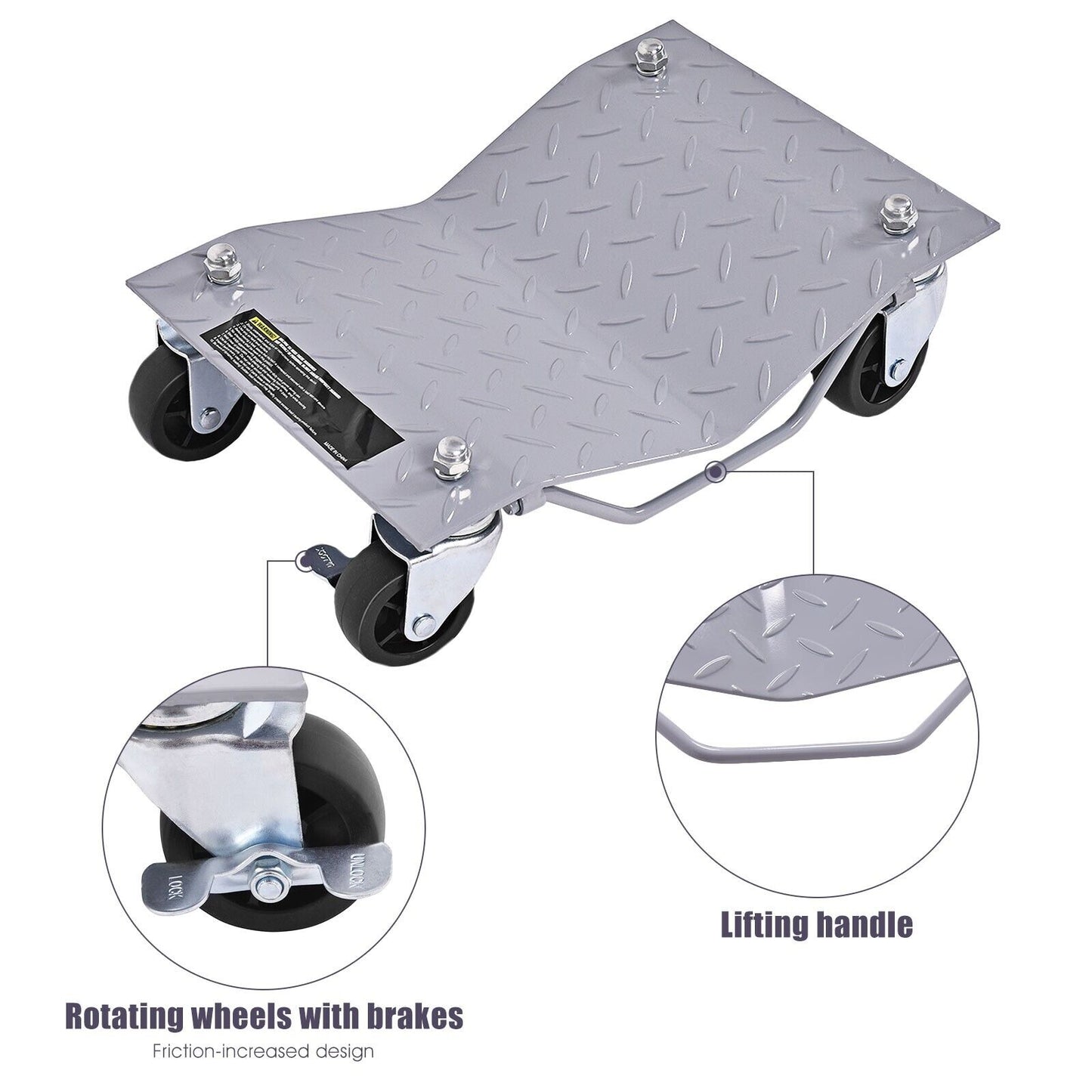 4-Piece Wheel Dollies with Lockable Casters and Handle
