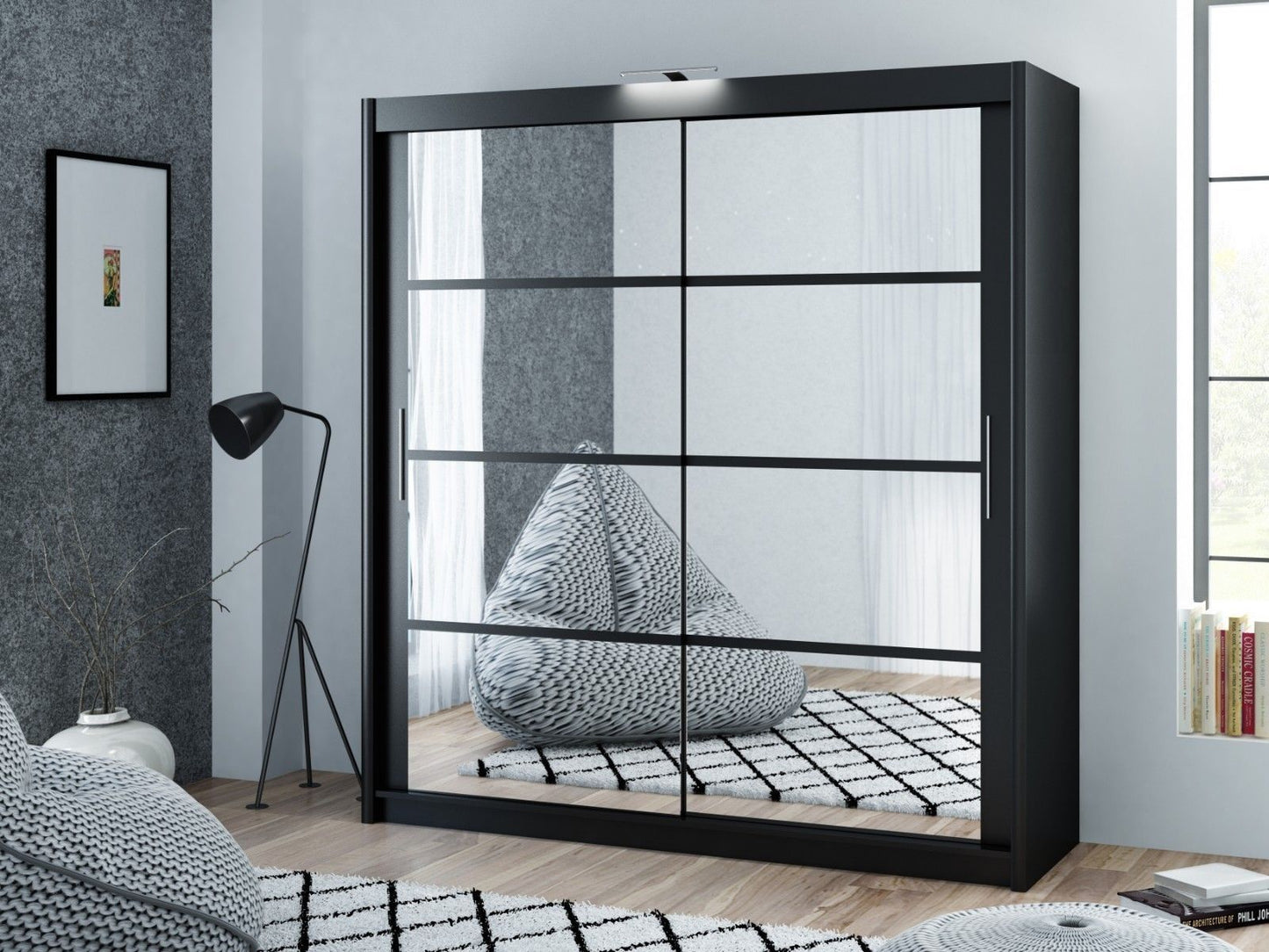 Dexter Sliding Door 160cm Wardrobe - Black, White, Grey