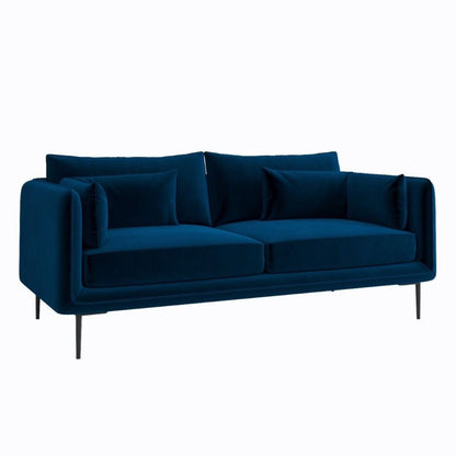 Basildon 3 Seater Velvet Fabric Sofa with Scatter Cushions - Navy Blue