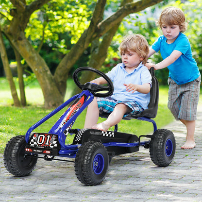 Adjustable Kids Pedal Go Cart Children Outdoor Ride On Racer with Plastic Wheels-Blue