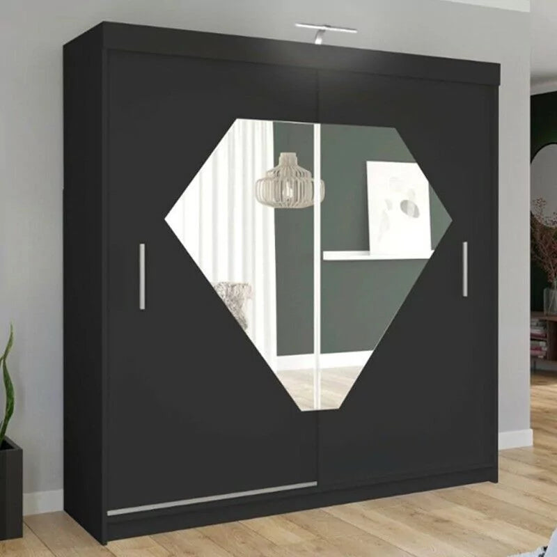 Diamond Sliding Door Wardrobe - Black, Grey, White - 150cm and 203cm