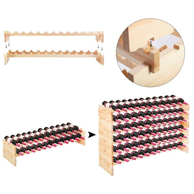Wooden wine rack for 72 bottles Stackable wine stand Bottle rack Wooden shelf Wine cabinet