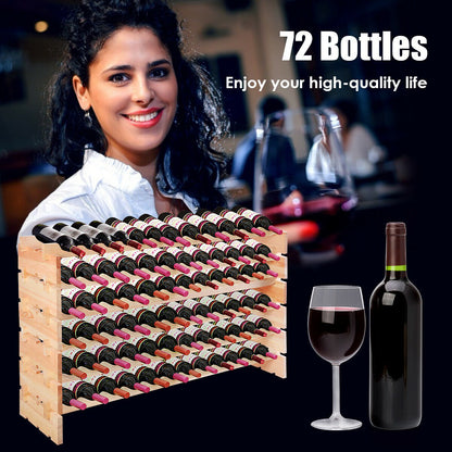 Stackable Shelf Wooden Wine Holder Rack for 72 Bottles