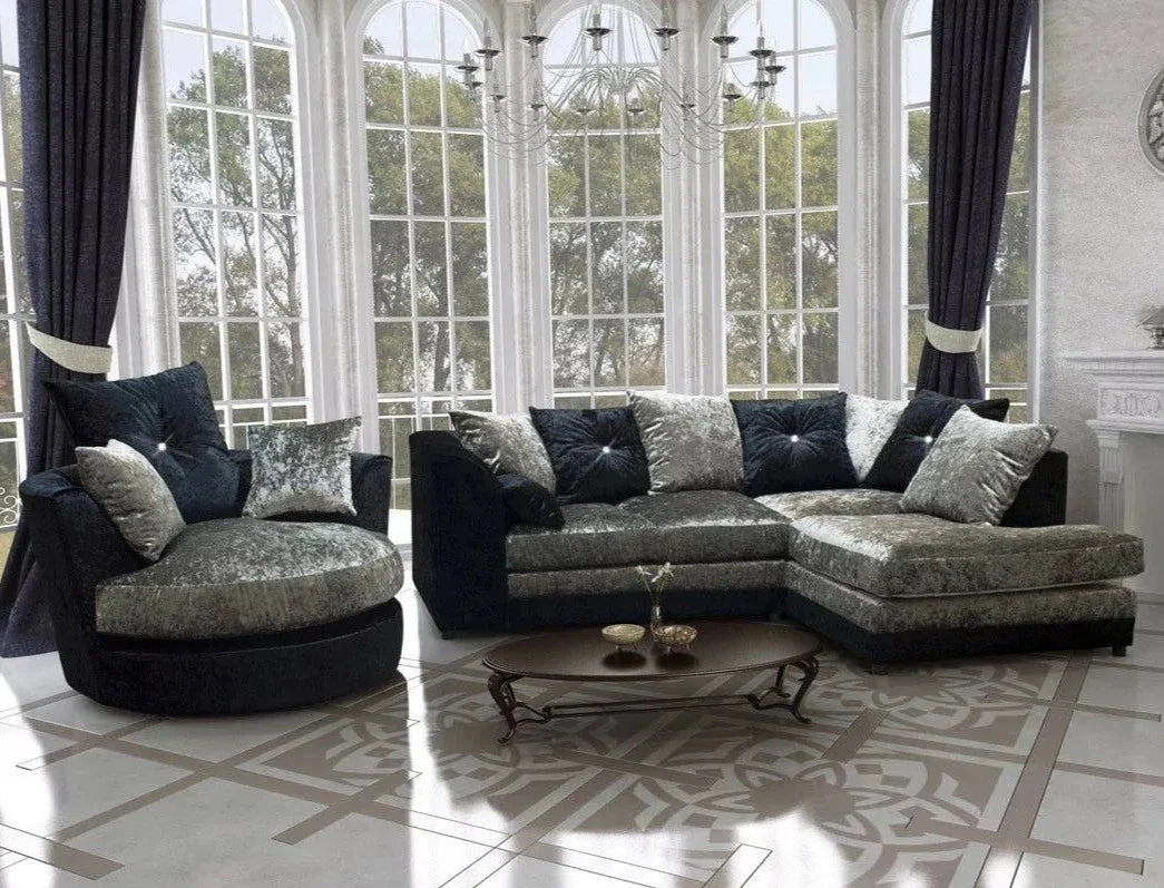 Serene Dual-Toned Crushed Velvet Corner Sofa Suite