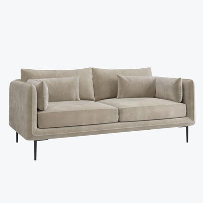 Basildon 3 Seater Velvet Fabric Sofa with Scatter Cushions - Beige