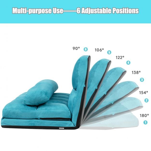2 in 1 Folding Floor Lazy Sofa Bed with 6 Adjustable Seat Positions and 2 Pillows-Navy