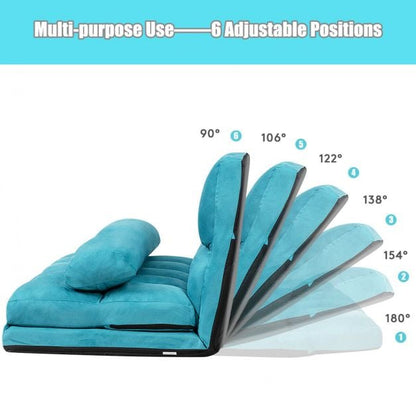 2 in 1 Folding Floor Lazy Sofa Bed with 6 Adjustable Seat Positions and 2 Pillows-Navy