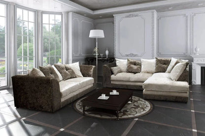 Serene Dual-Toned Crushed Velvet Corner Sofa Suite-Black and Silver or Brown and Mink