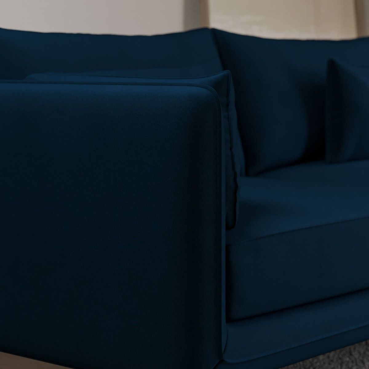 Basildon 3 Seater Velvet Fabric Sofa with Scatter Cushions - Navy Blue