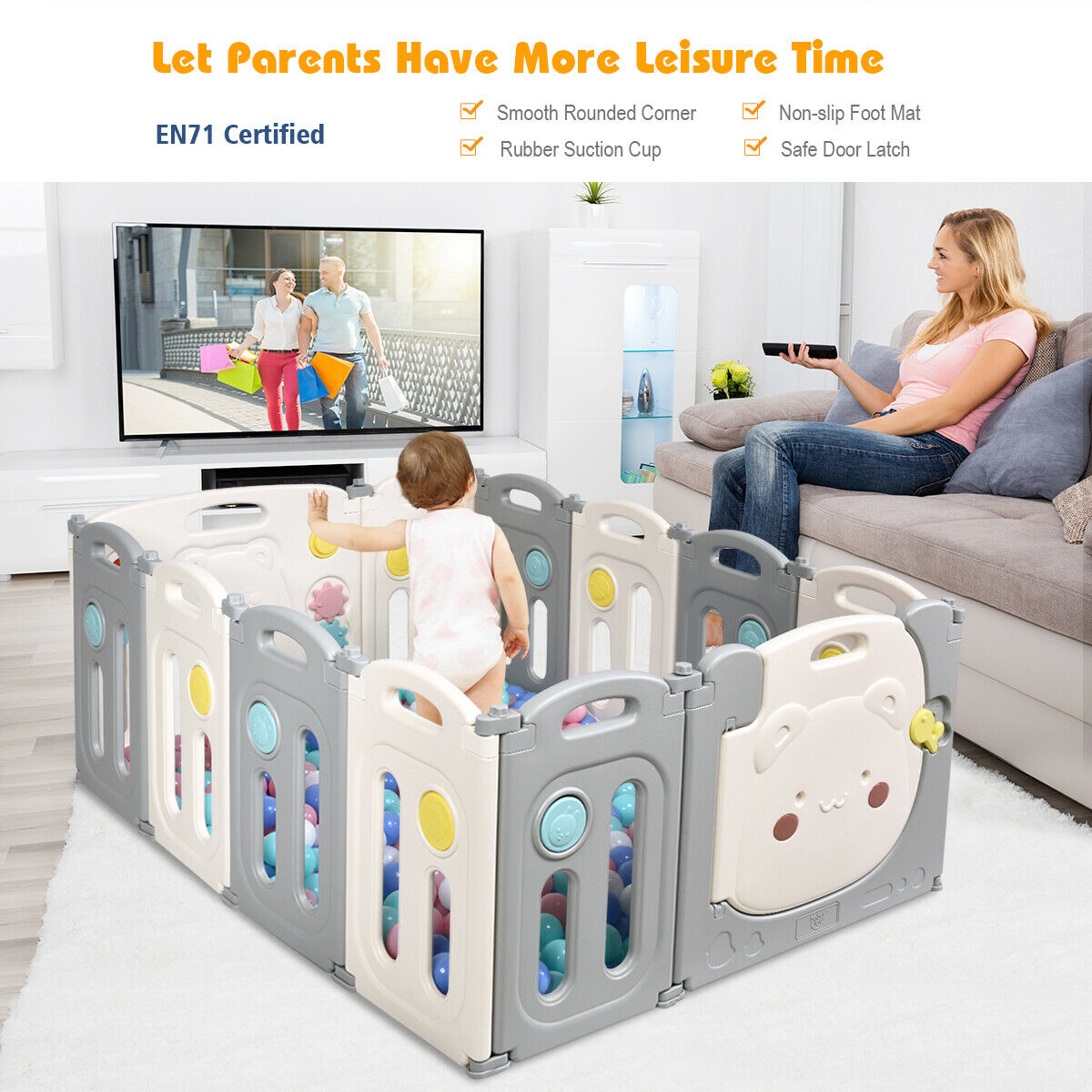 Portable 10+2 Large Panel Toddler Playpen