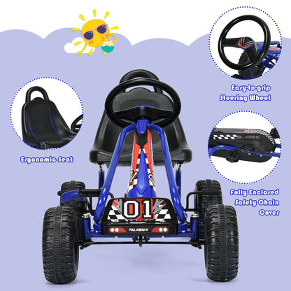 Adjustable Kids Pedal Go Cart Children Outdoor Ride On Racer with Plastic Wheels-Blue