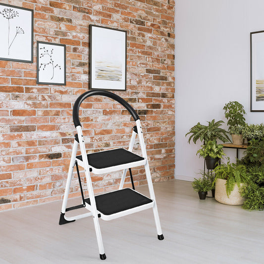 2 Step Household Ladder with Anti-Slip Platform and Lightweight Portable Design for Home/Garden
