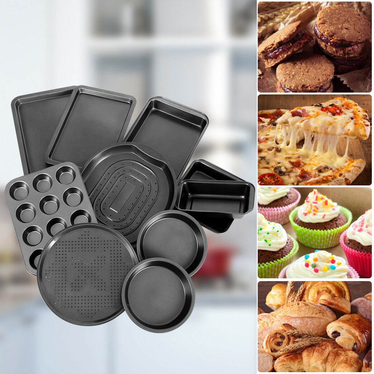 10 Non-stick Steel Black Bakeware Set