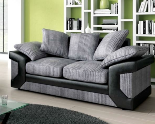 Dino Jumbo Cord Black and Grey Sofa Set