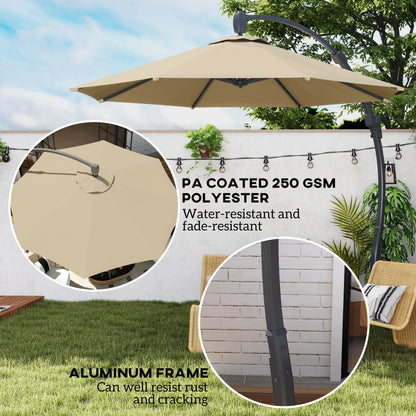 Outsunny 3(m) Garden Cantilever Parasol, Round Overhanging Umbrella with Crank Handle, Cross Base, Aluminium Frame and 360√Ç¬∞ Rotation, Banana Patio Umbrella for Outdoor Sun Shade, Khaki