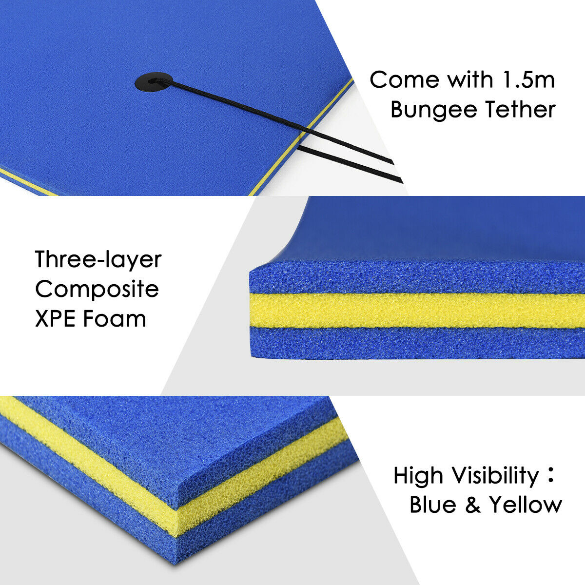 Large 3 Layer Floating Water Lounge Swimming Mat-Blue