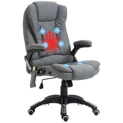 Vinsetto Massage Recliner Chair Heated Office Chair with Six Massage Points Linen-Feel Fabric 360¡ Swivel Wheels Grey