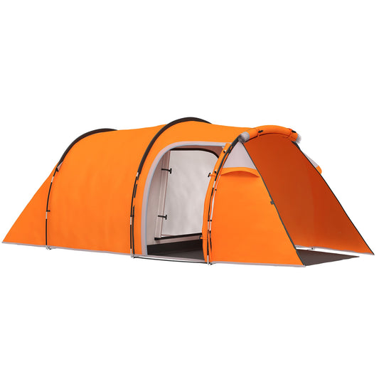 Outsunny 2-3 Man Tunnel Tents w/ Vestibular Camping Tent Porch Air Ventsitionable Shelter, Orange