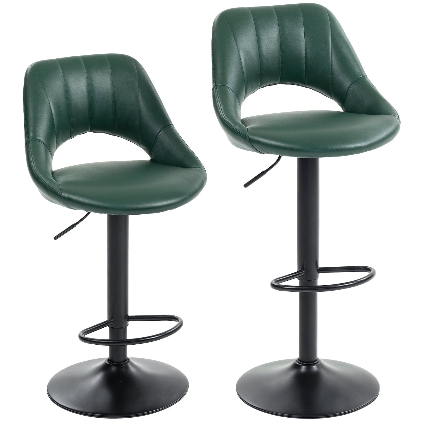 HOMCOM Set of Two Faux Leather Bar Stools - Dark Green