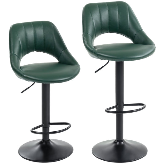HOMCOM Set of Two Faux Leather Bar Stools - Dark Green