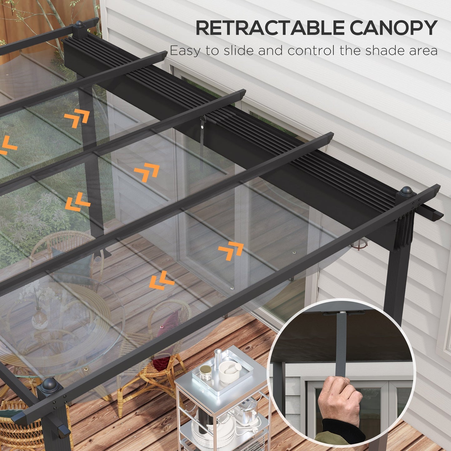 Outsunny 3 x 4m Aluminium Pergola with Retractable Roof, Garden Gazebo Canopy Sun Shade Shelter for Grill, Patio, Deck