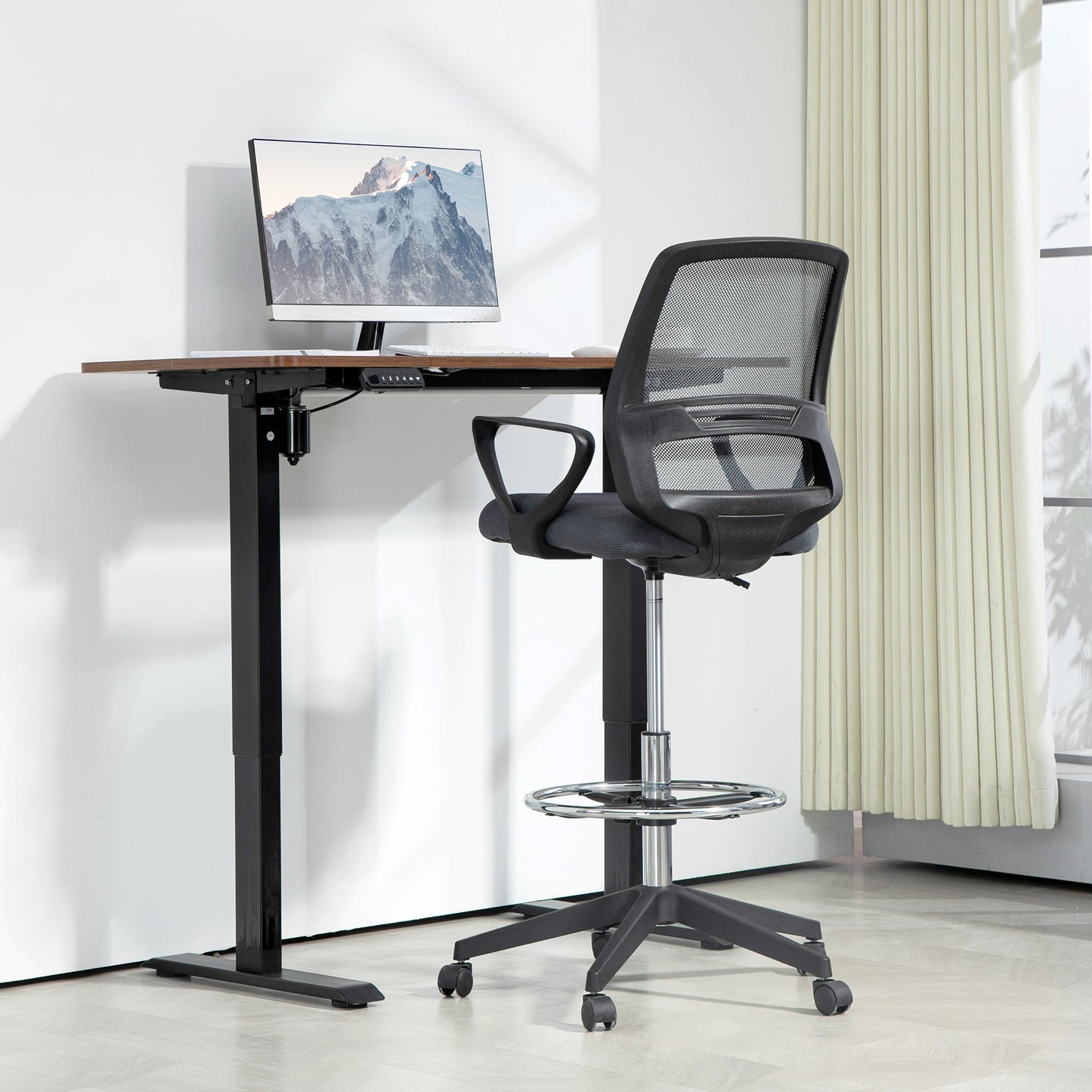 Vinsetto 102.5-126cm Draughtsman Office Chair, with Footrest - Grey