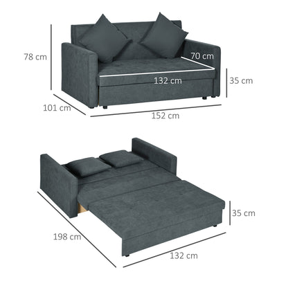 HOMCOM 2 Seater Sofa Bed, Convertible Bed Settee, Modern Velvet Loveseat Sofa Couch with 2 Cushions, Hidden Storage for Living Room, Guest Room, Dark Grey
